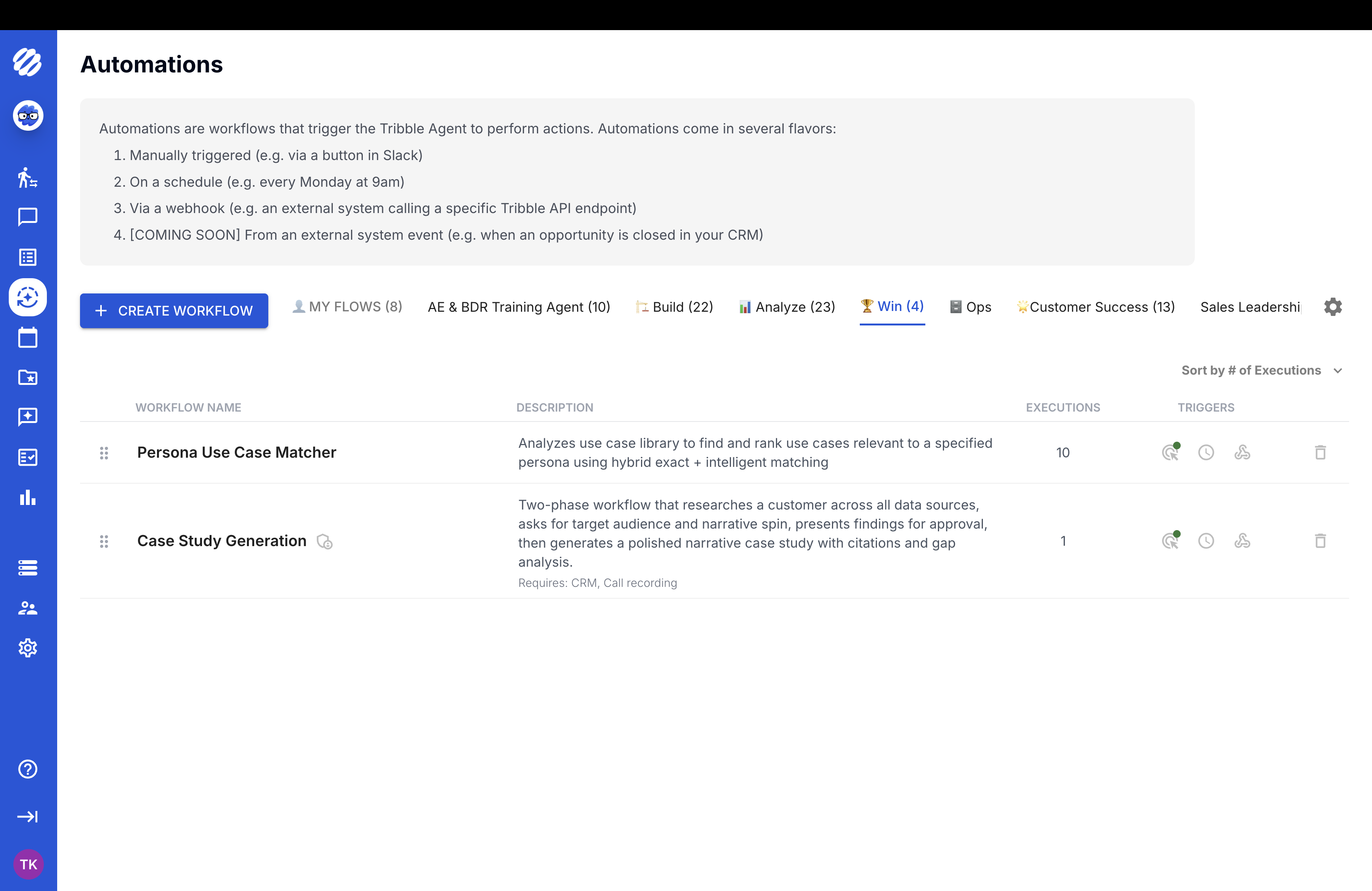 The Tribble automations and workflow builder